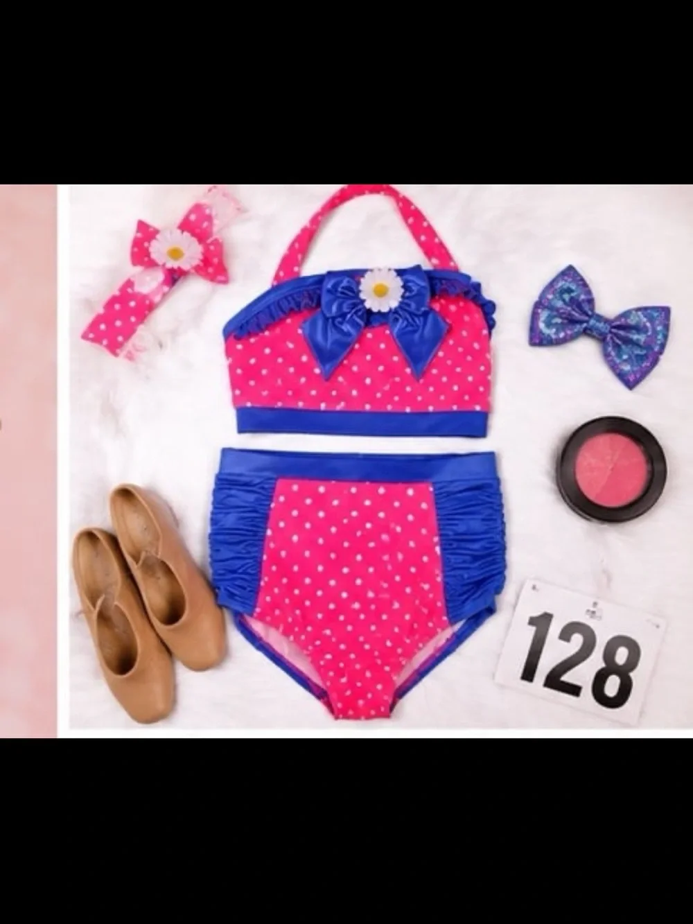 Y2K Inspired Pink Polka Dot Retro Dance Costume Set Weissman Bow Top High Waist